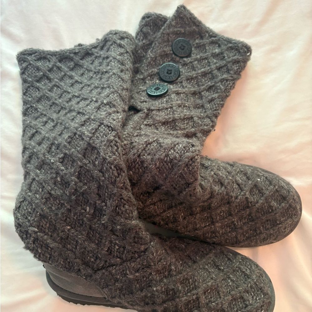 UGG Women's Knit Button Boots - Dark Gray